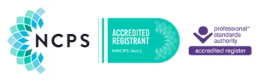 Logos for NCPS and the Professional Standards Authority, indicating accreditation.