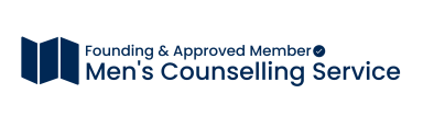 Logo of Men's Counselling Service, noting founding and approved membership status.